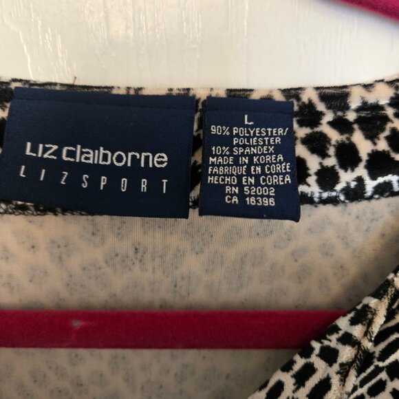 Liz Claiborne animal print L/S velour top with pearly buttons Size L - Picture 4 of 4